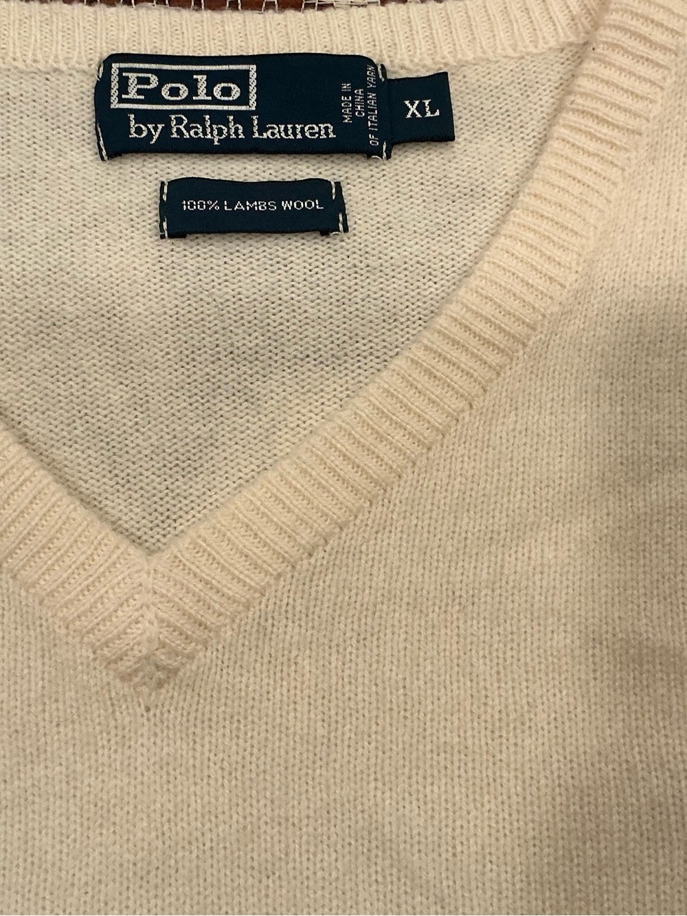 Ralph Lauren V-Neck Sweater in Cream with Navy Pony - Picture 2 of 5